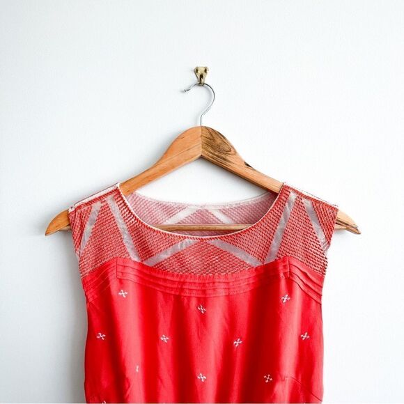 Esley Dress Fit & Flare Coral Sleeveless Side Zip Back Waist Elastic Women's S - Picture 4 of 9